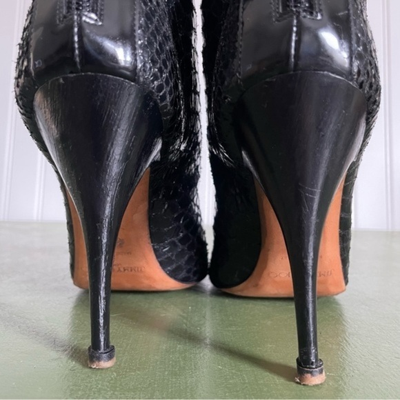 Jimmy Choo Patent Lace Spike Heeled Open Toe Booties in Black Python - Picture 3 of 12